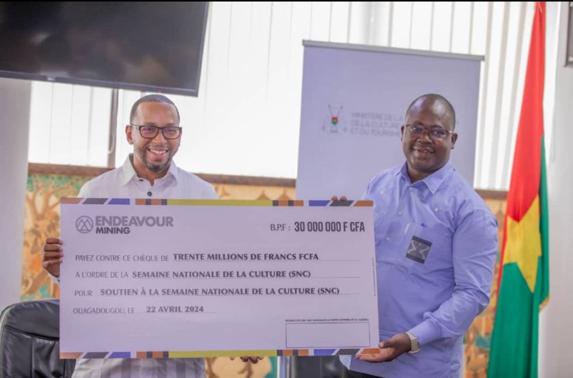 Endeavour Mining contribue à hauteur de 30 millions de FCFA  pour soutenir la Semaine Nationale de la Culture  