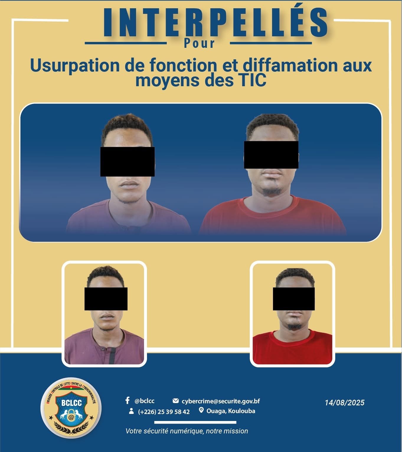 Cybersécurité au Burkina Faso  : Deux jeunes hommes se faisant passer pour des médecins sur les réseaux sociaux  arrêtés par la BCLCC